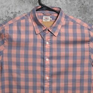 Faherty Movement Shirt Mens Medium Orange Blue Gingham Preppy Outdoor MWS2136